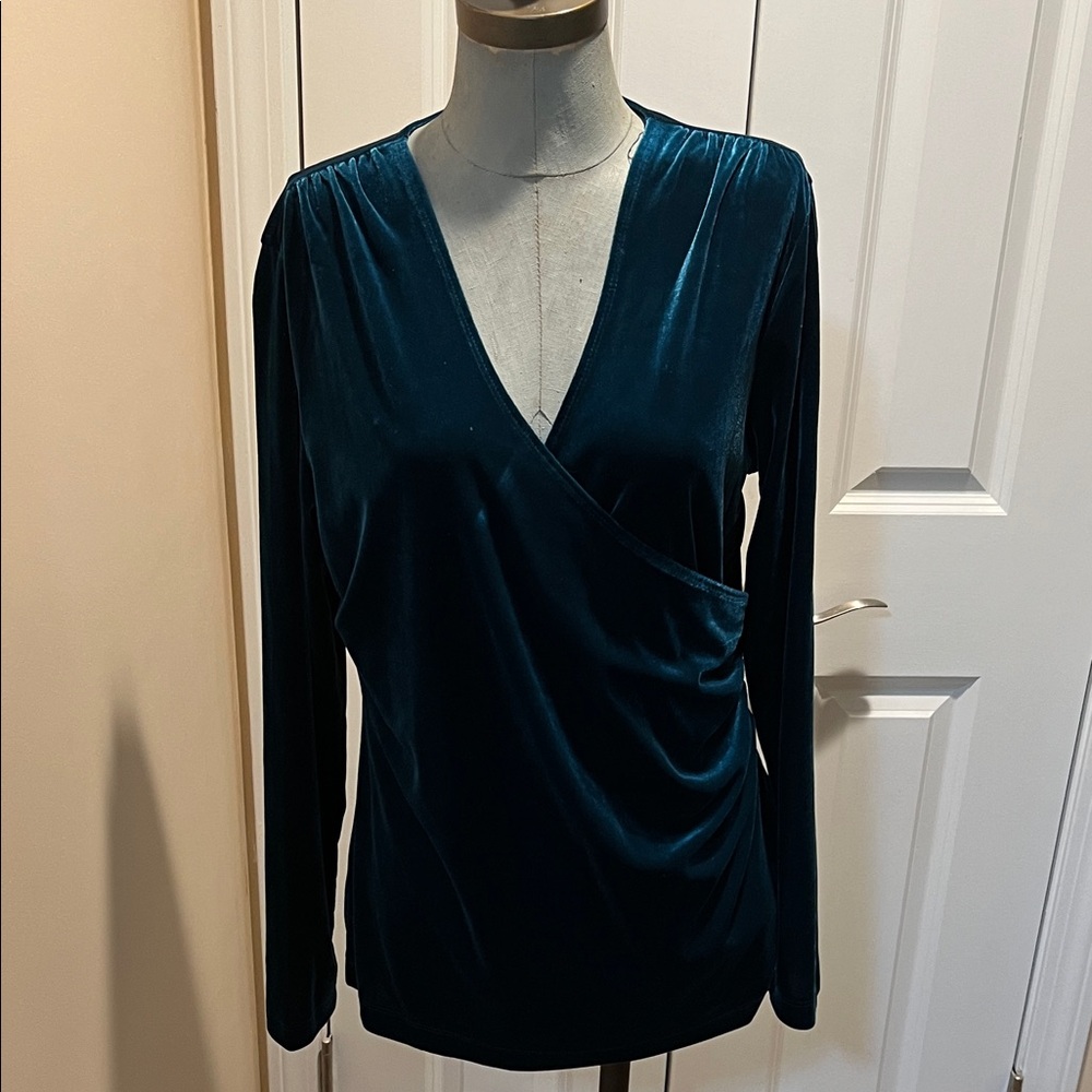 Susan Graver Velvet Deep Teal Wrap Blouse